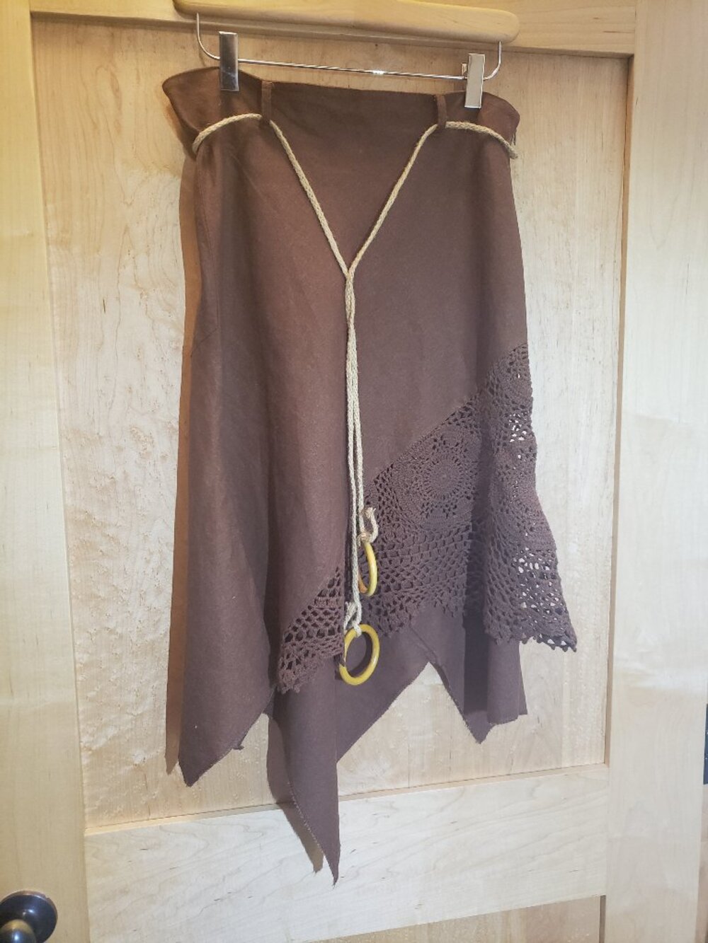 Aziz Brown Linen/Cotton Skirt with Crochet Size Small